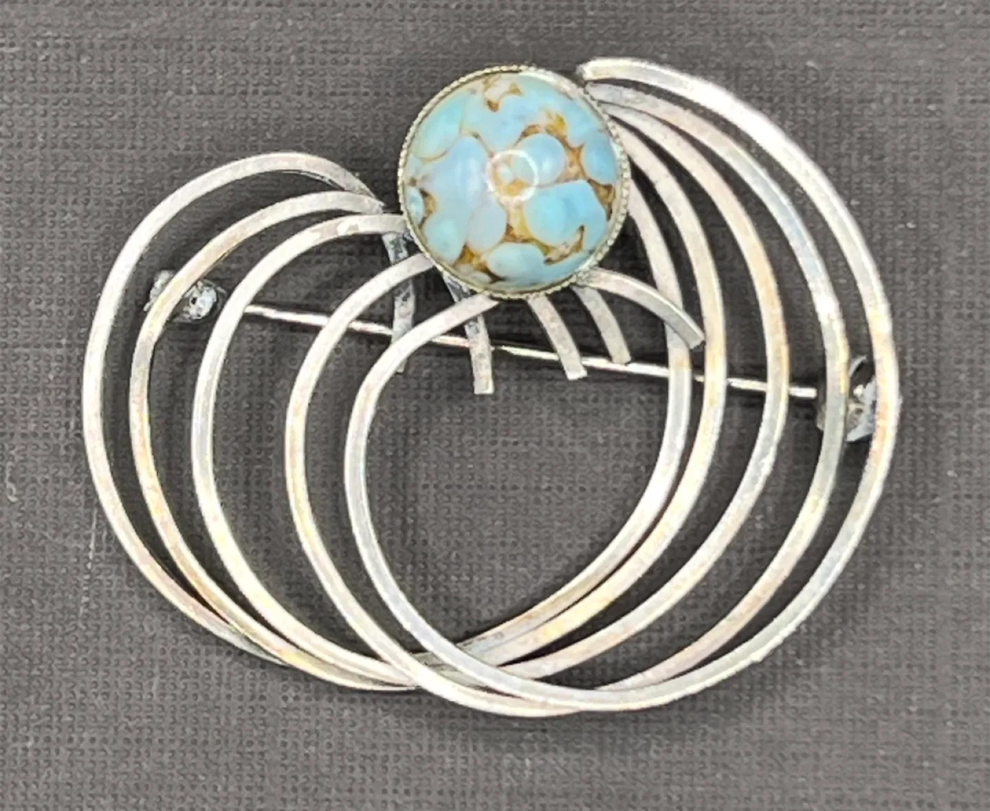 Vintage Sterling  Brooch with Blue Stone MCM thumbnail