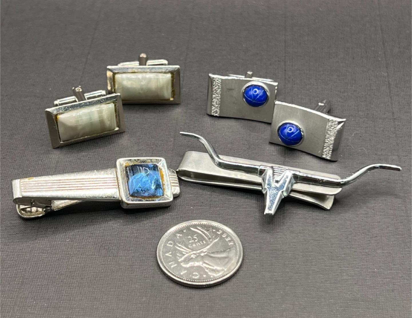 Vintage Tie Clip & Cufflink Set MCM Swank