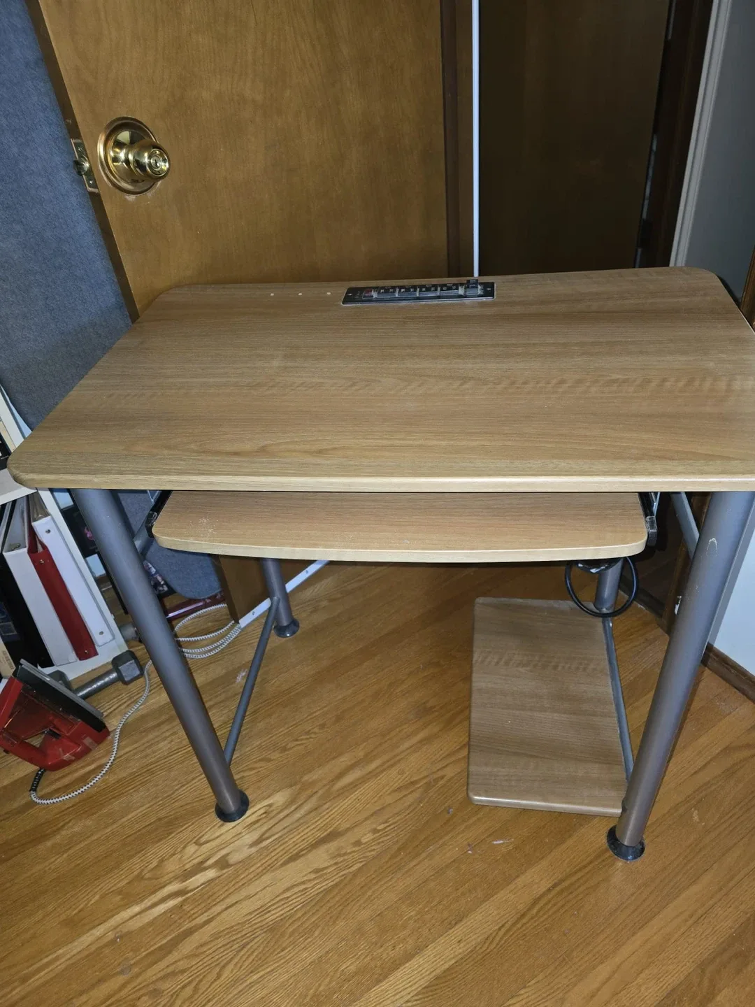 Wood and Metal  desk with electric plug thumbnail