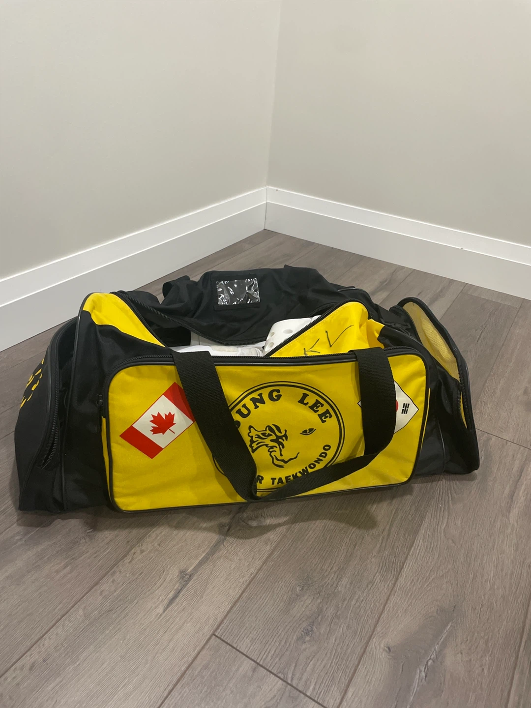 Yung Lee Taekwondo Duffle Bag - with all protective gear.