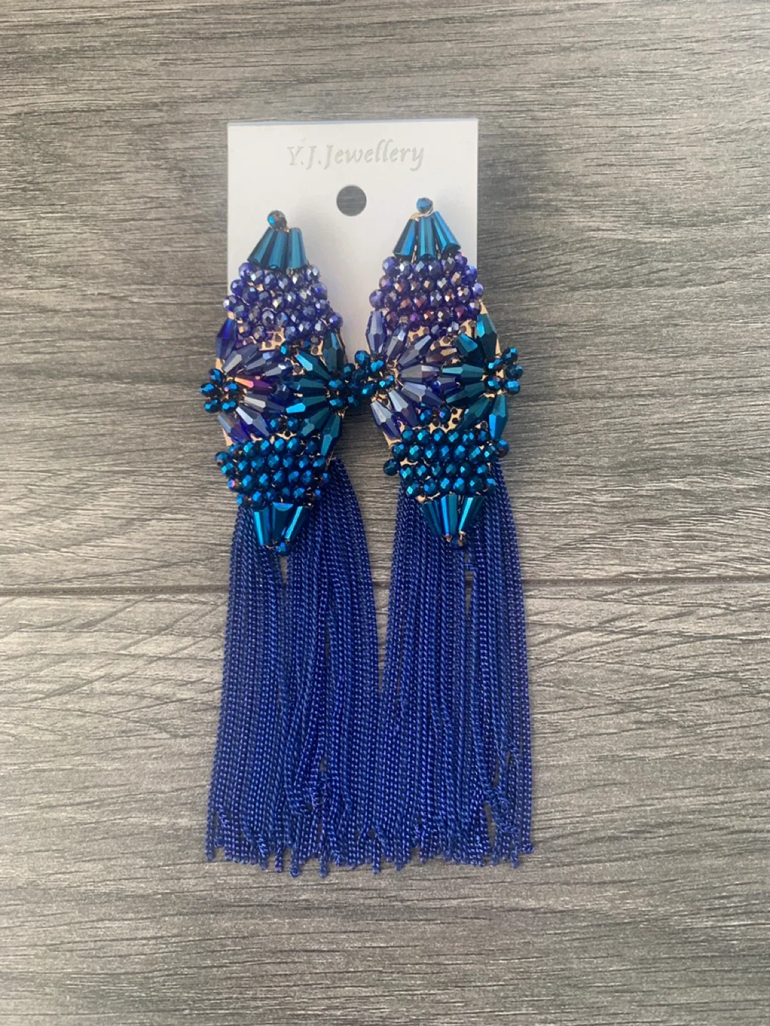 Y.J. Jewellery Blue Beaded Tassel Earrings thumbnail