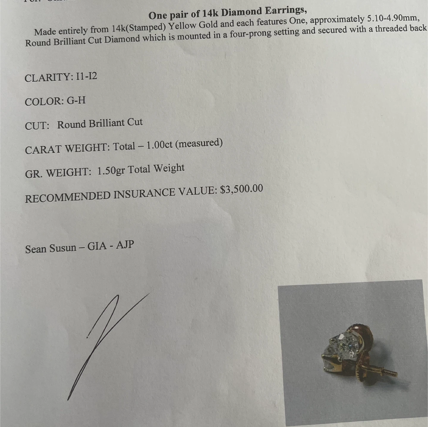 14k Gold Diamond Earrings, 1.00ct Total Weight - photo 4