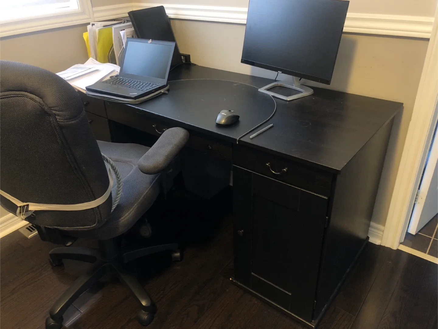 Black Wooden Desk with Drawers and Cabinet image indicator(3)