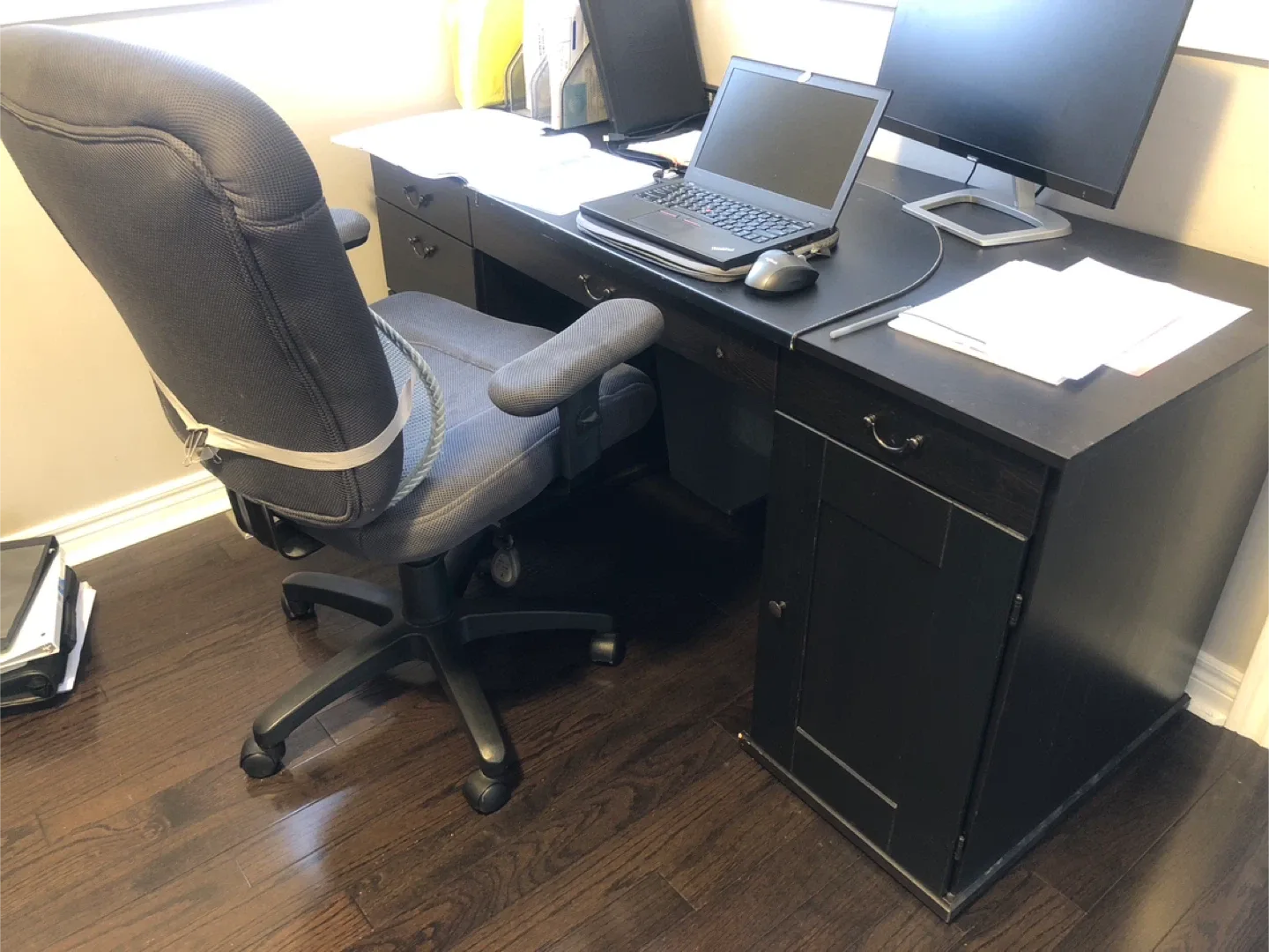 Black Wooden Desk with Drawers and Cabinet image indicator(2)