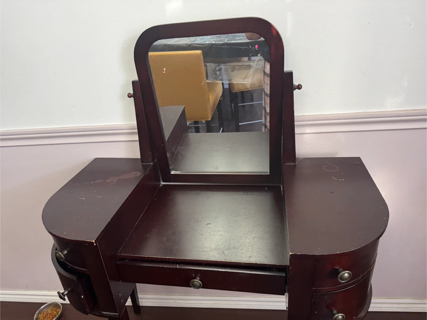 Vanity Table with Mirror - Dark Wood