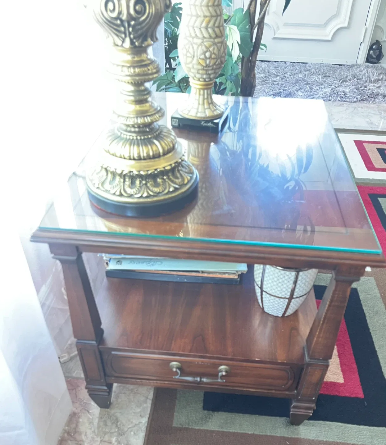 Side table with glass top