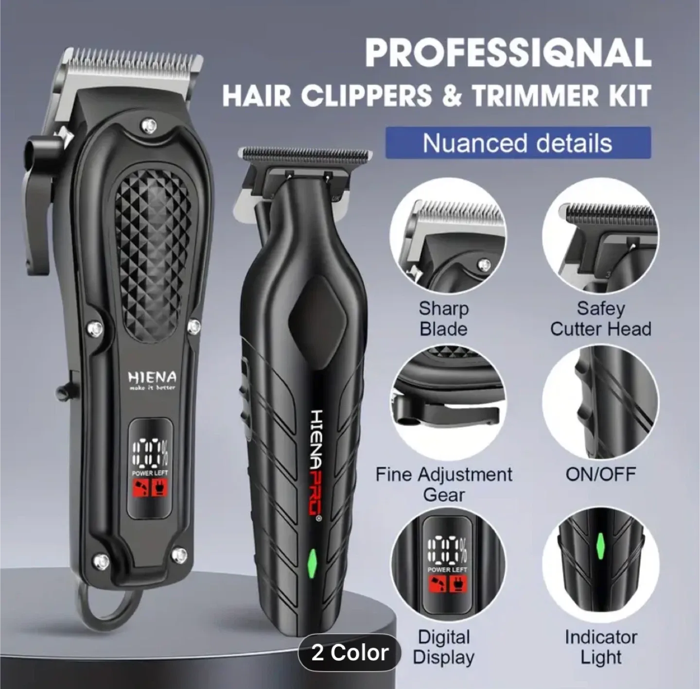 HIENA 2pcs/ 1pc Men's Hair Clipper Set image indicator(9)