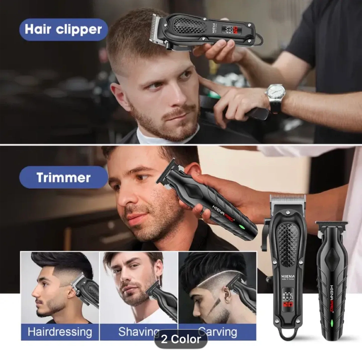 HIENA 2pcs/ 1pc Men's Hair Clipper Set image indicator(8)