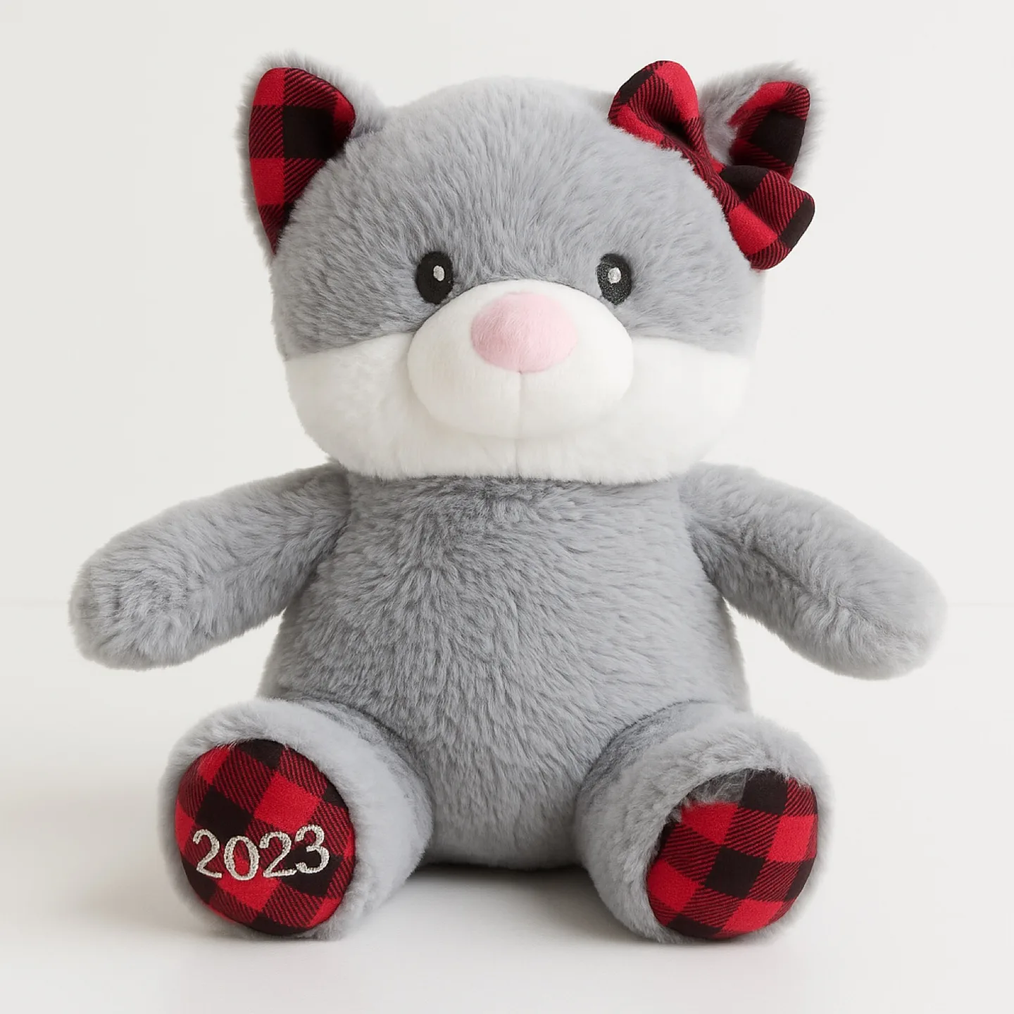Gray Plush Animal with Red Plaid Accents - 2023 thumbnail