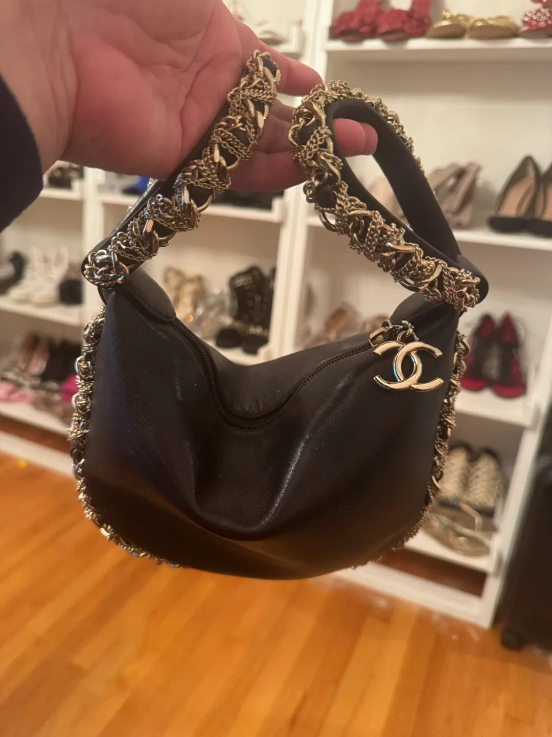 Chanel Black Leather Hobo Bag