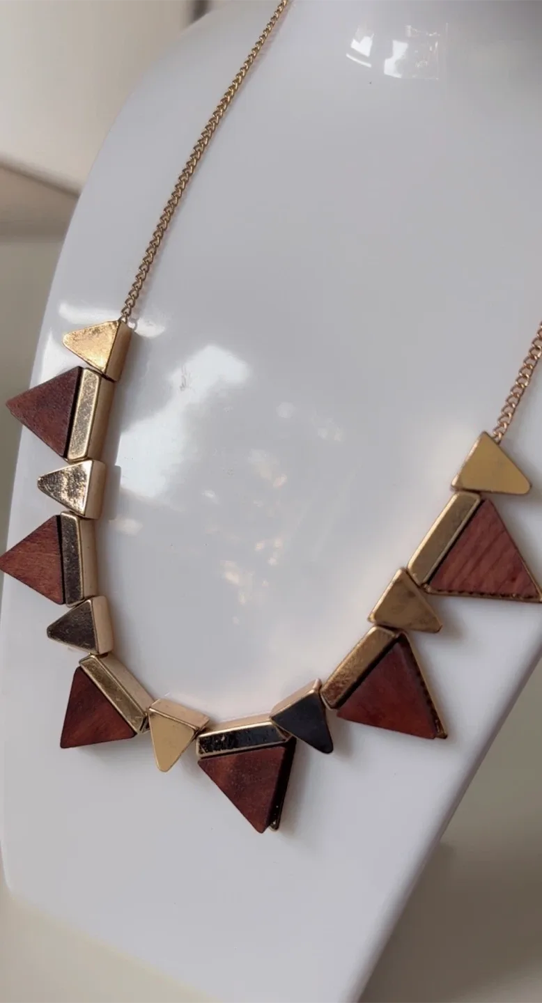 Beautiful Geometric Wood & Gold Necklace! image indicator(2)