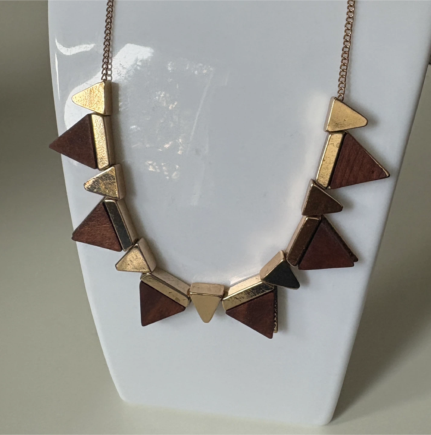 Beautiful Geometric Wood & Gold Necklace!