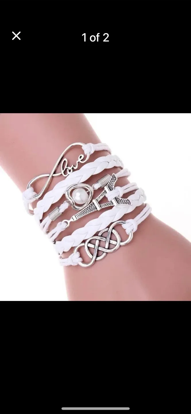 White Braided Bracelet with Charms thumbnail