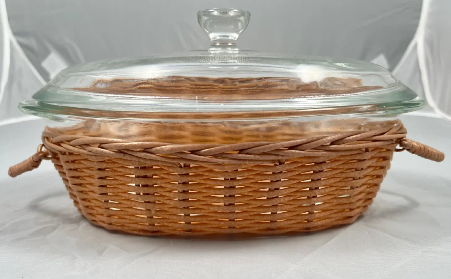 Vintage Glasbake by Jeannette Wickerware Oval Casserole & Cover image indicator(2)