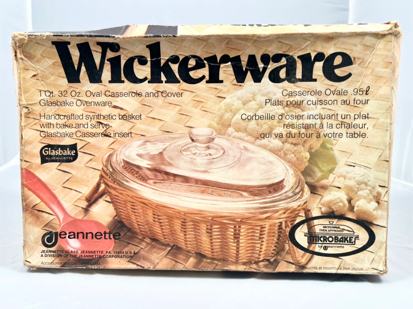 Vintage Glasbake by Jeannette Wickerware Oval Casserole & Cover