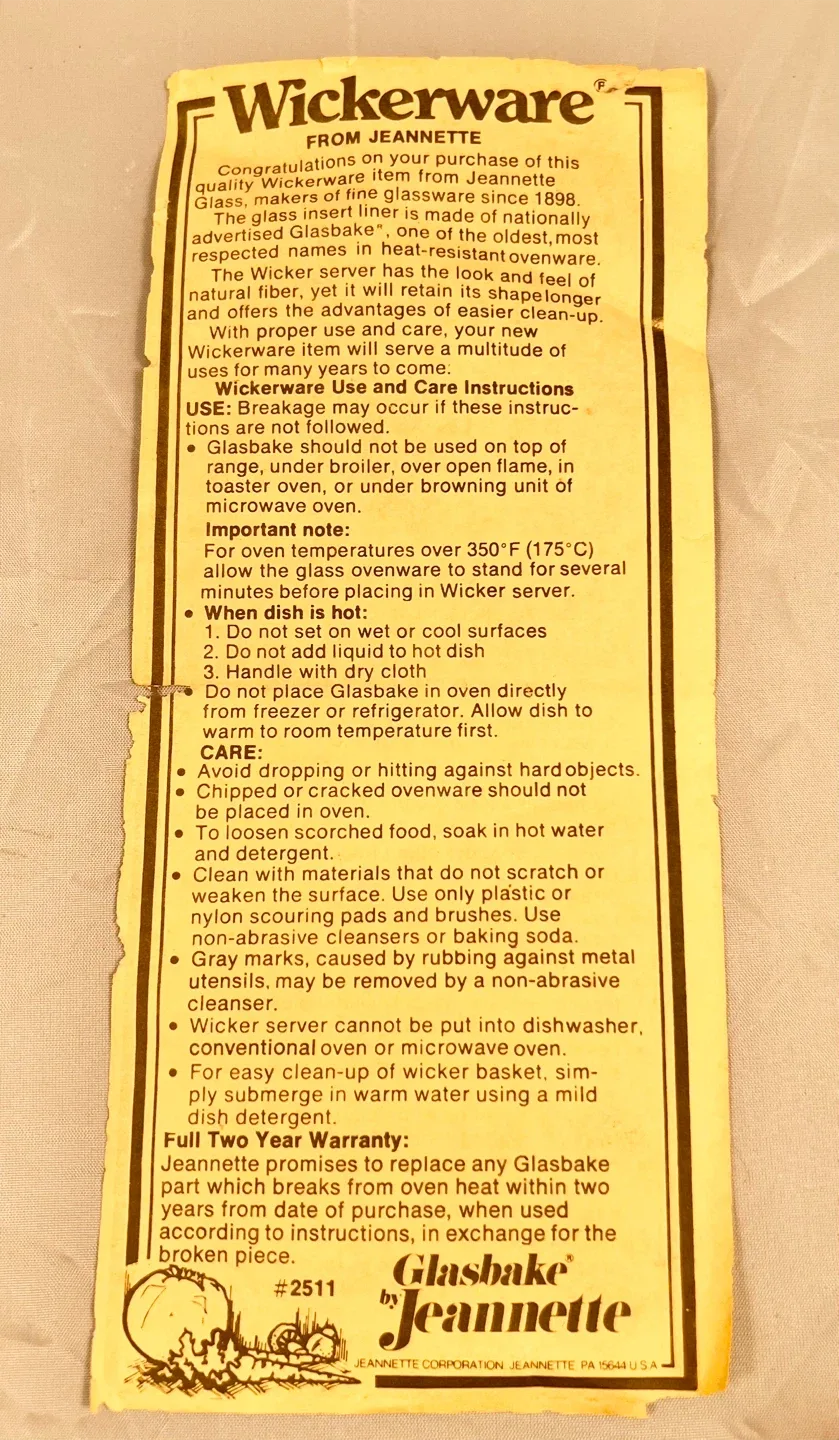 Vintage Glasbake by Jeannette Wickerware Oval Casserole & Cover image indicator(5)