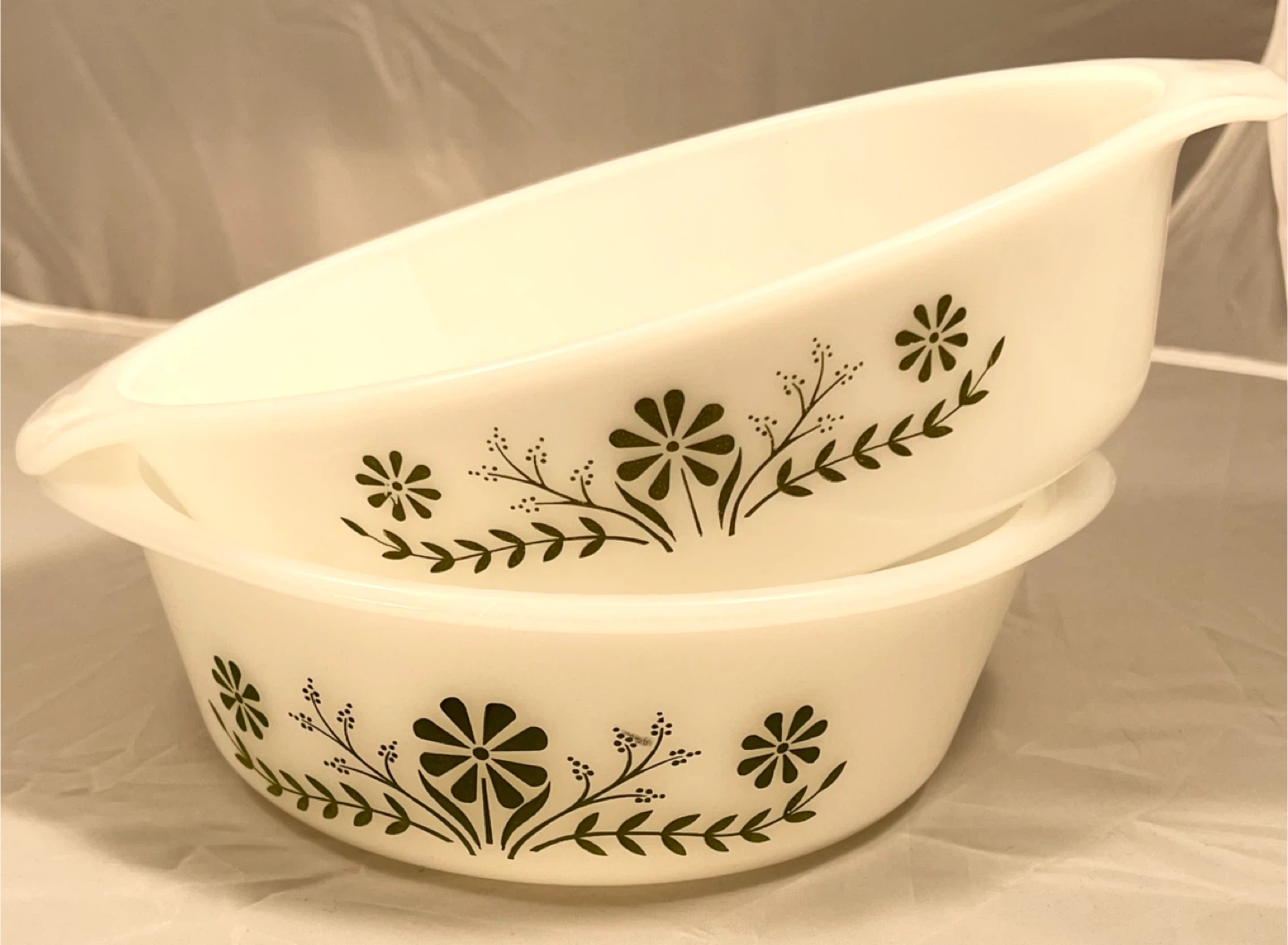 Glasbake Milk Glass Casserole Dishes - Set of 2