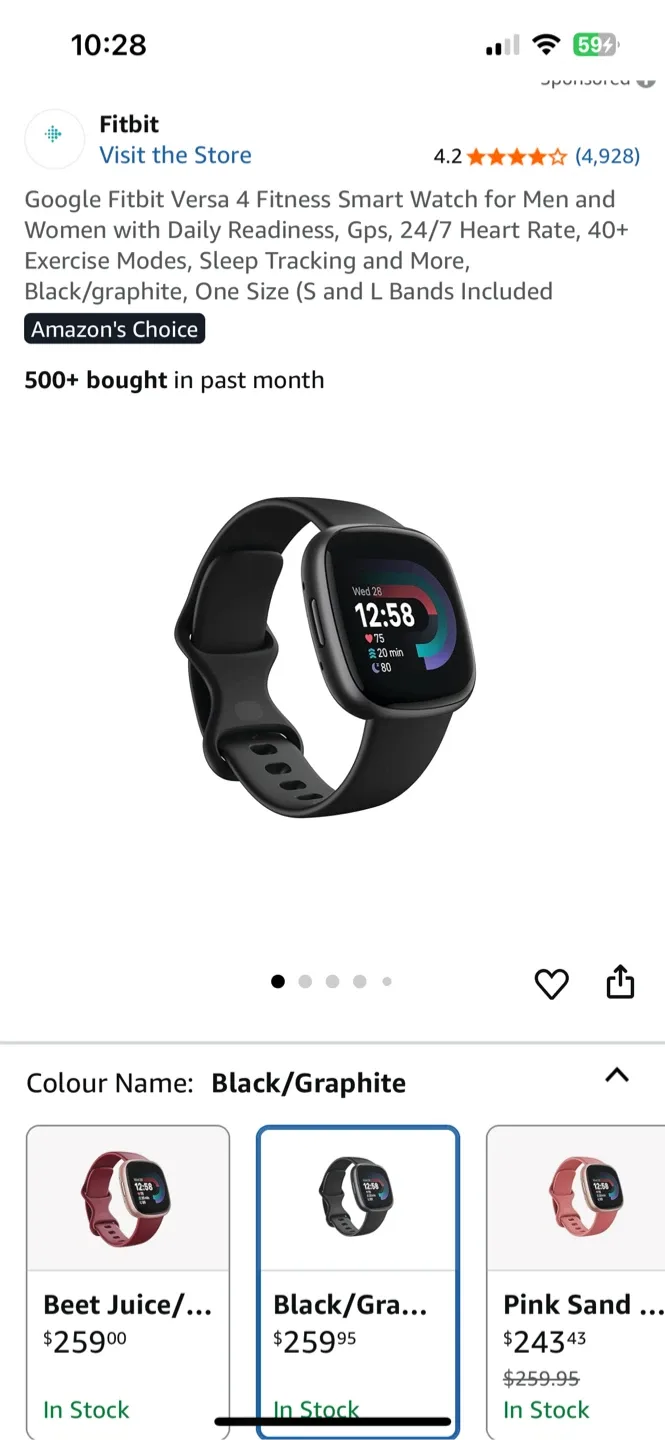 Fitbit Versa 4 Fitness Smartwatch - Black/Graphite image indicator(4)