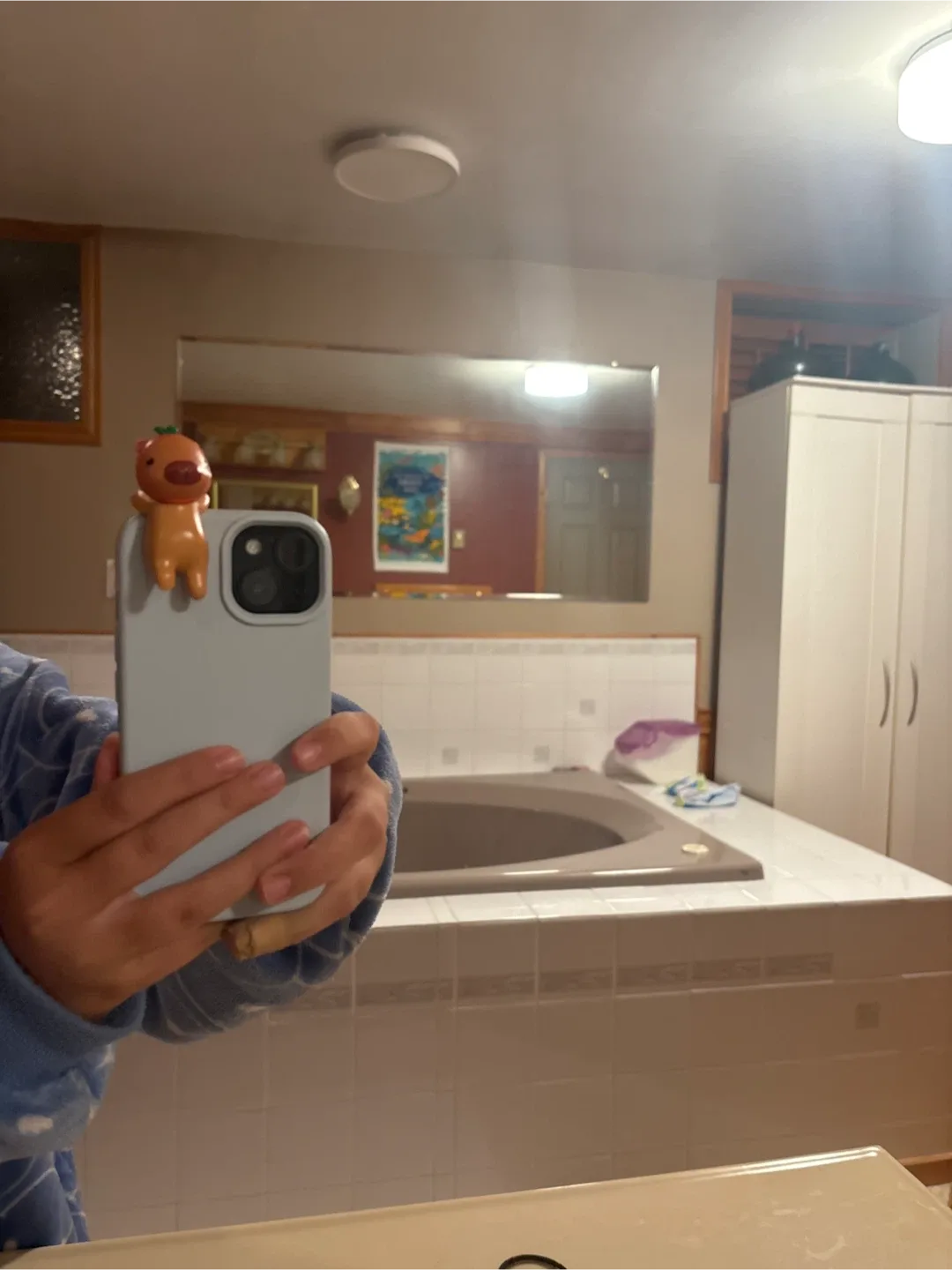 🧡Cute light blue phone case with little carrot/capybara topper thumbnail