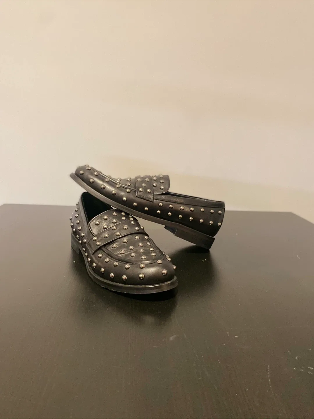 Napoleoni Black Studded Leather Loafers - Size 38 image indicator(2)