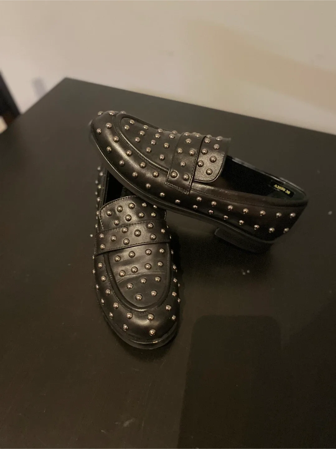 Napoleoni Black Studded Leather Loafers - Size 38 image indicator(3)