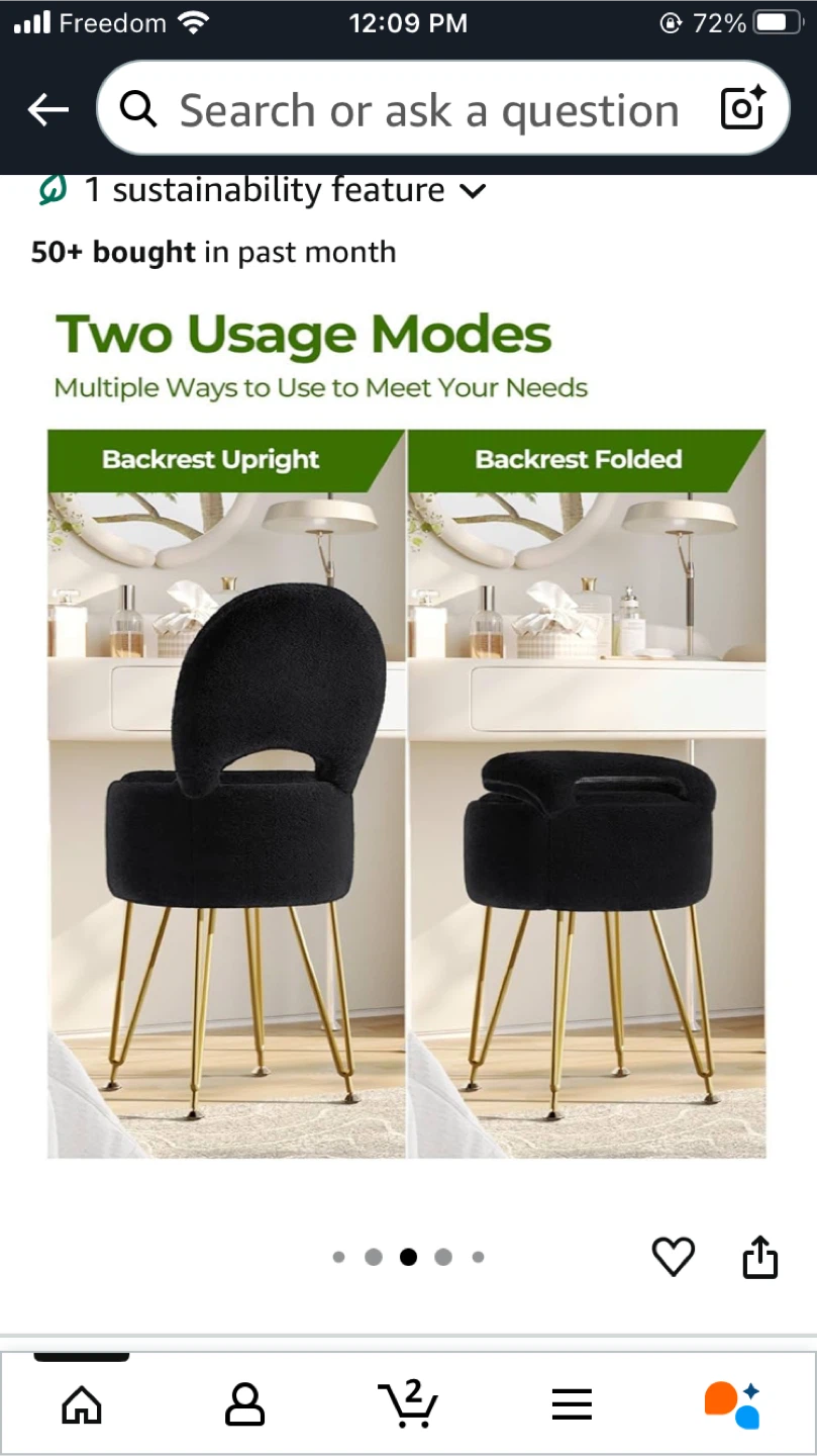 Faux Fur Vanity Chair - Black & Gold - photo 5