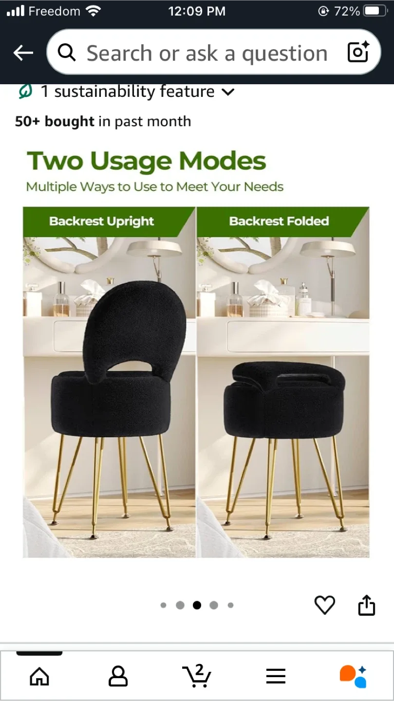 Faux Fur Vanity Chair - Black & Gold image indicator(5)