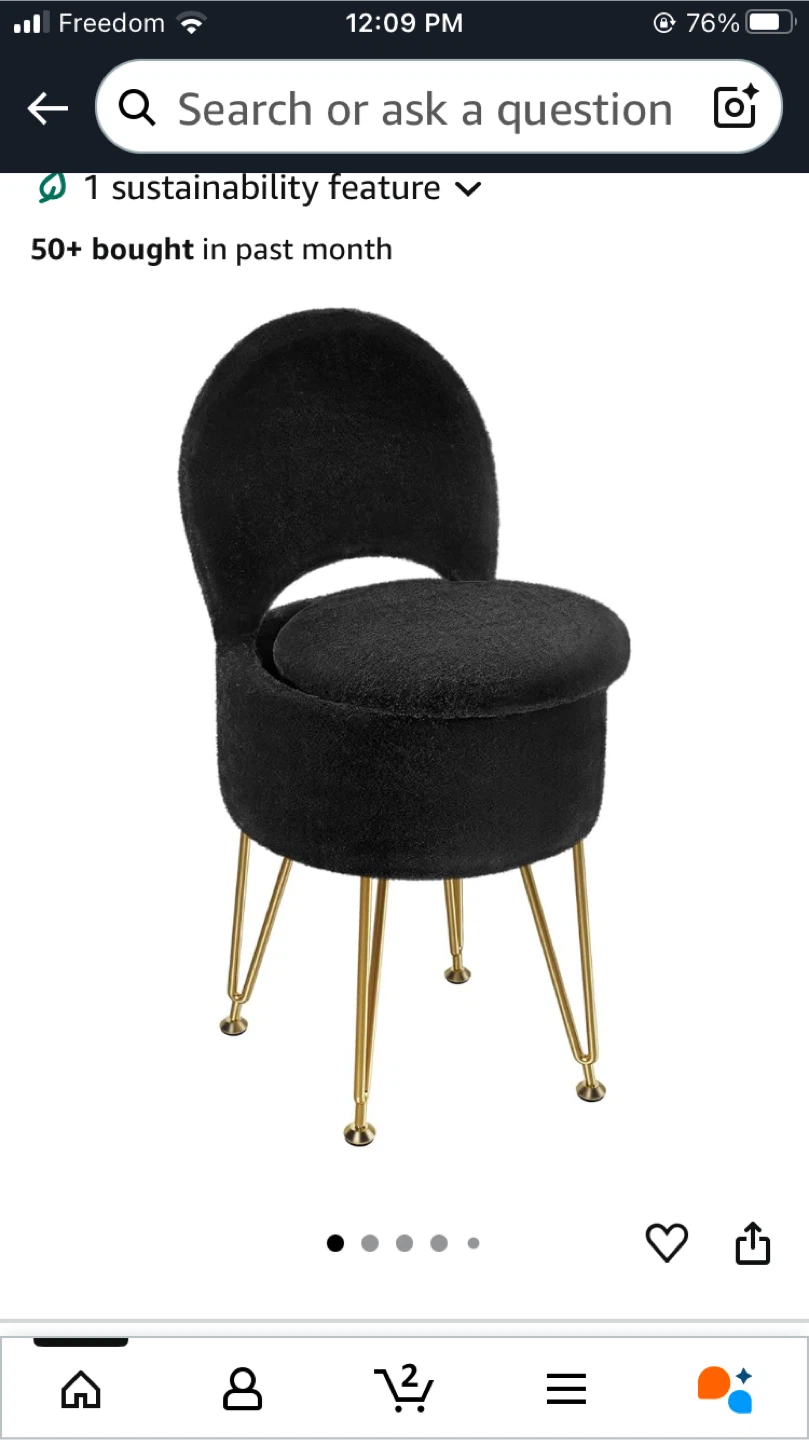 Faux Fur Vanity Chair - Black & Gold
