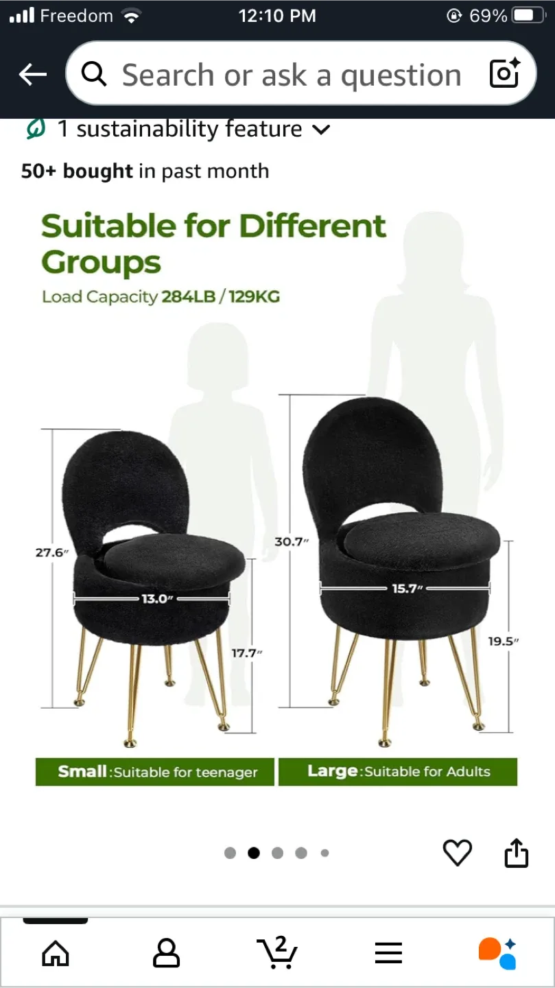 Faux Fur Vanity Chair - Black & Gold image indicator(3)