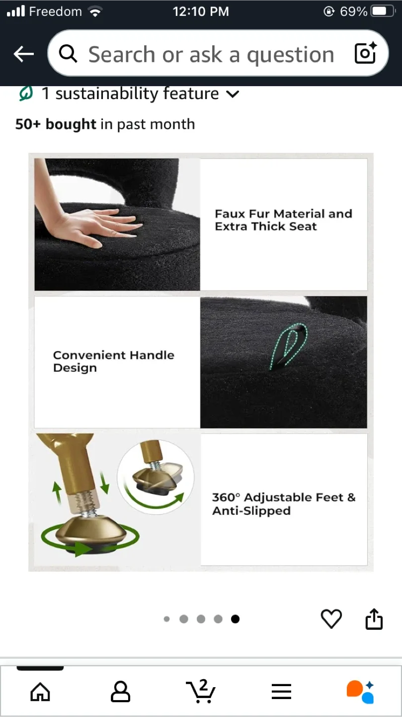 Faux Fur Vanity Chair - Black & Gold image indicator(4)