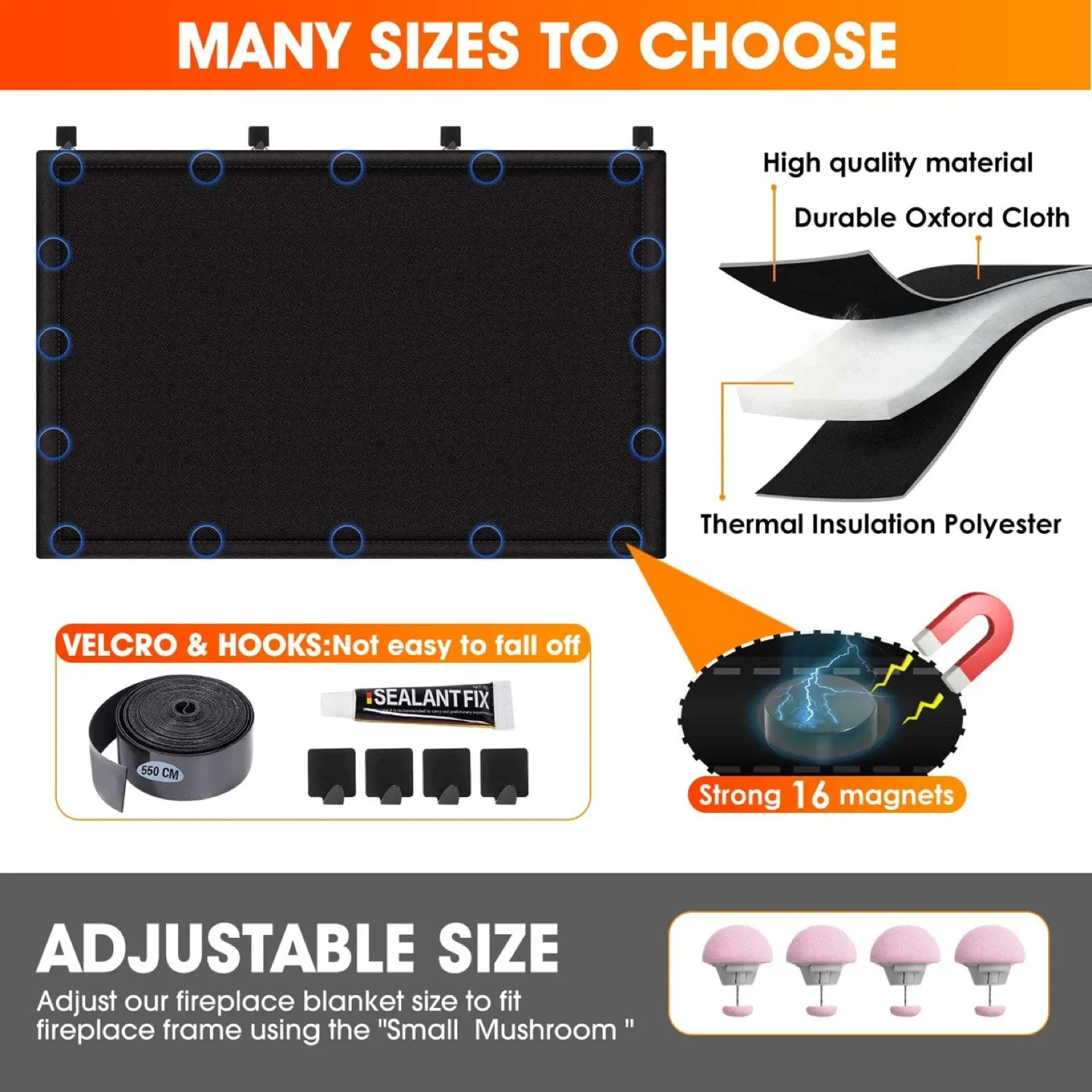 CADARA Fireplace Draft Stopper - Large 51" W x 39" H image indicator(2)