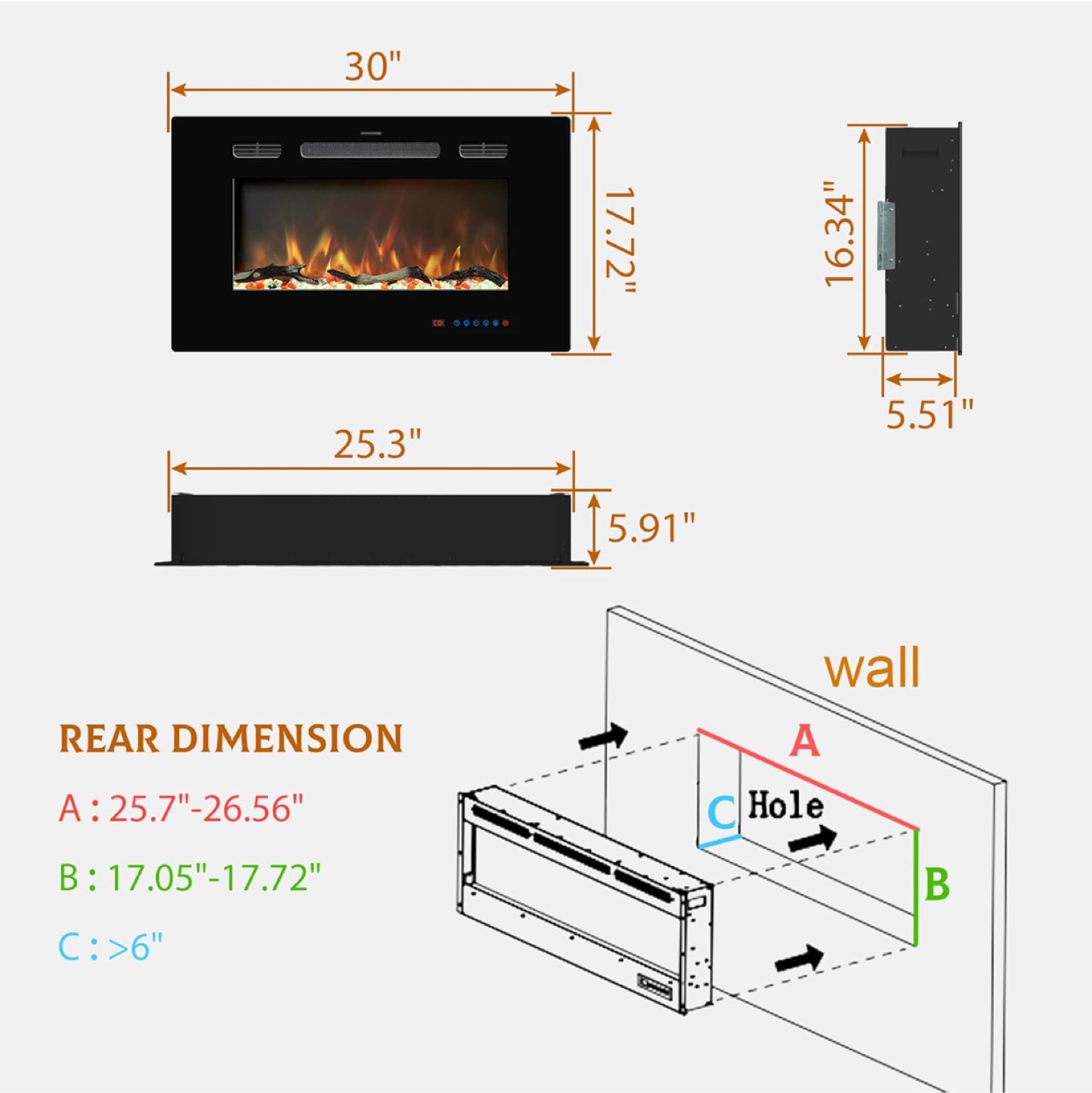 Electric Fireplace Insert, 30-inch - photo 3
