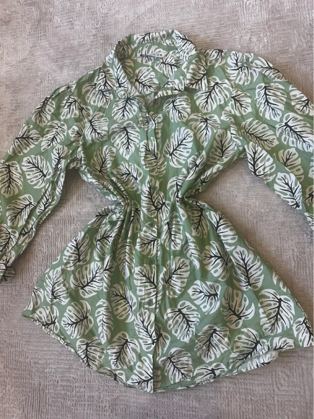 Zara Leaf Print Mini Dress/Blouse - Size L thumbnail