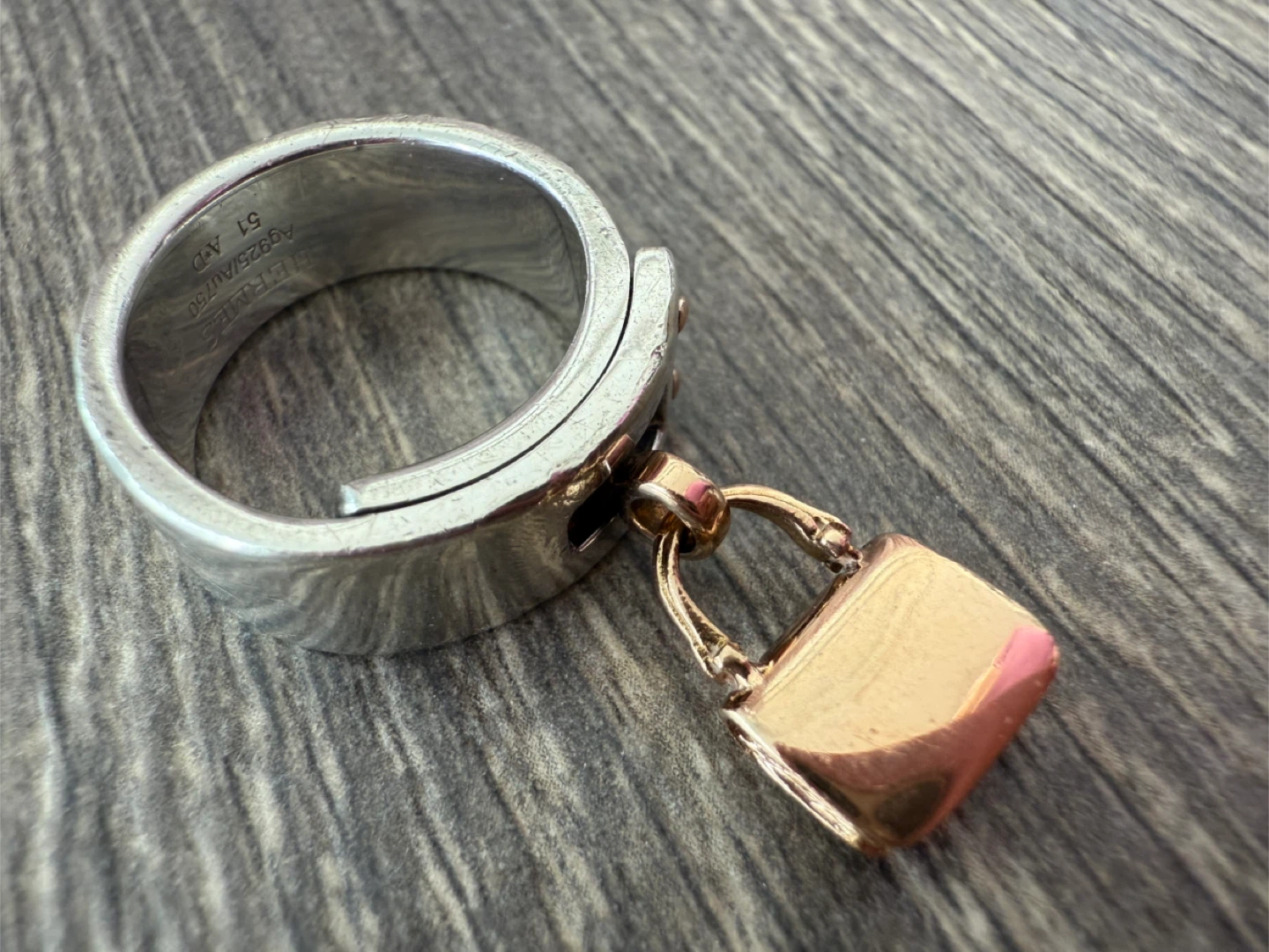 Authentic Hermes Silver & Gold Constance handbag Ring Size 51 - photo 3