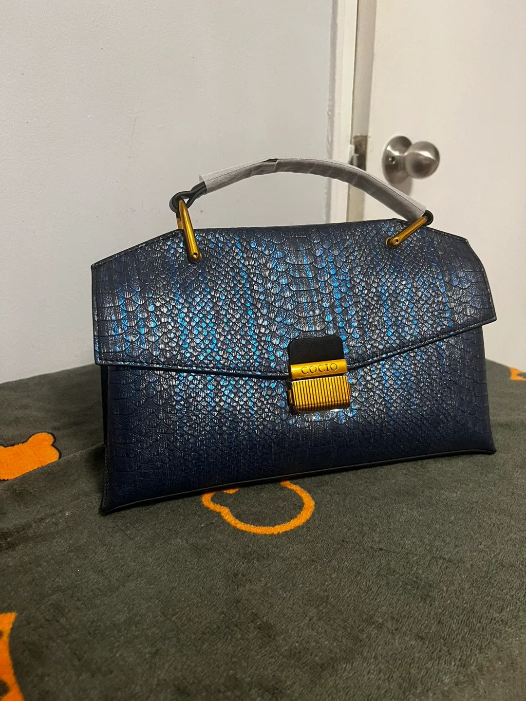 Charles & Keith Blue Snakeskin Top Handle Bag thumbnail