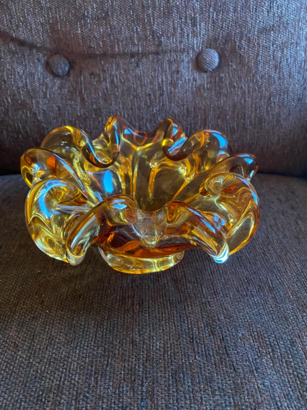 Vintage Murano Style Amber Glass Cigar Ashtray thumbnail
