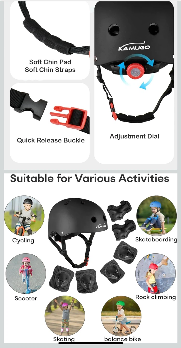 Kamugo Kids Helmet & Pad Set - Black Size S - photo 5