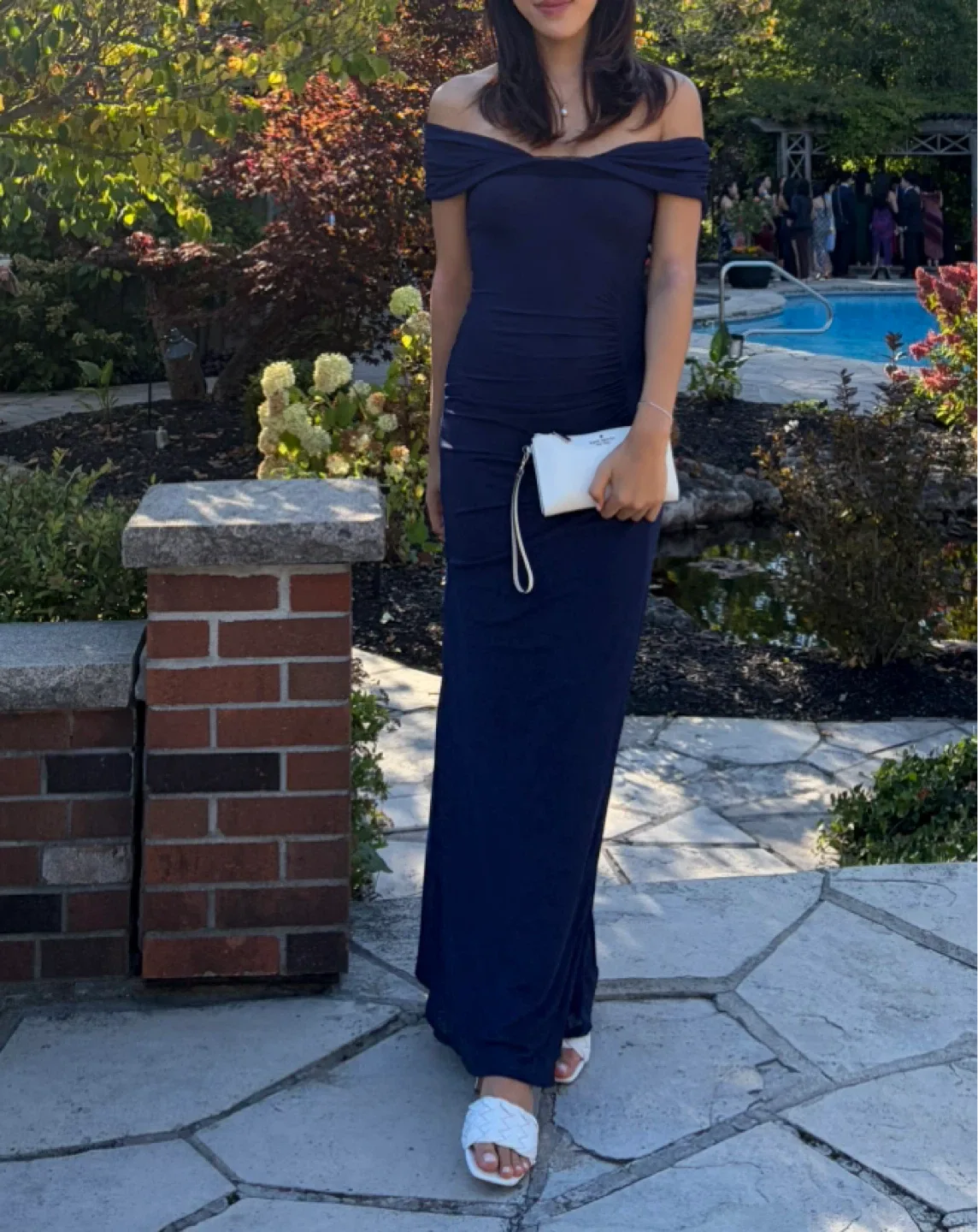 ASOS off shoulder ruched maxi gown size 2 image indicator(2)