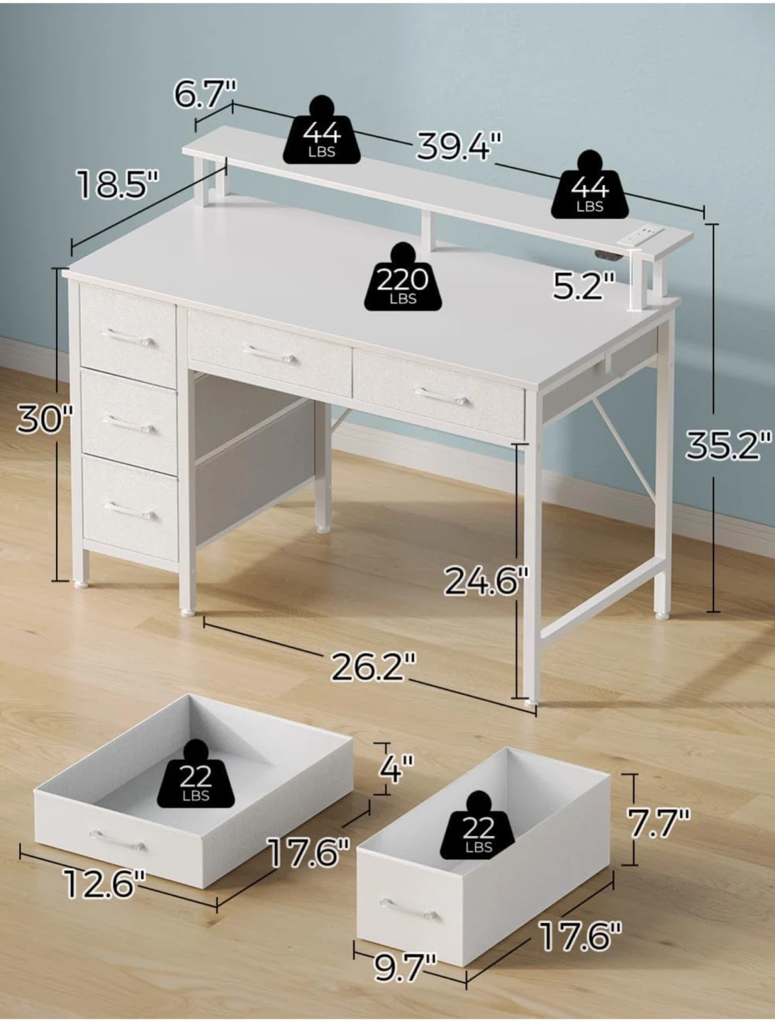 White Desk with Drawers - photo 2