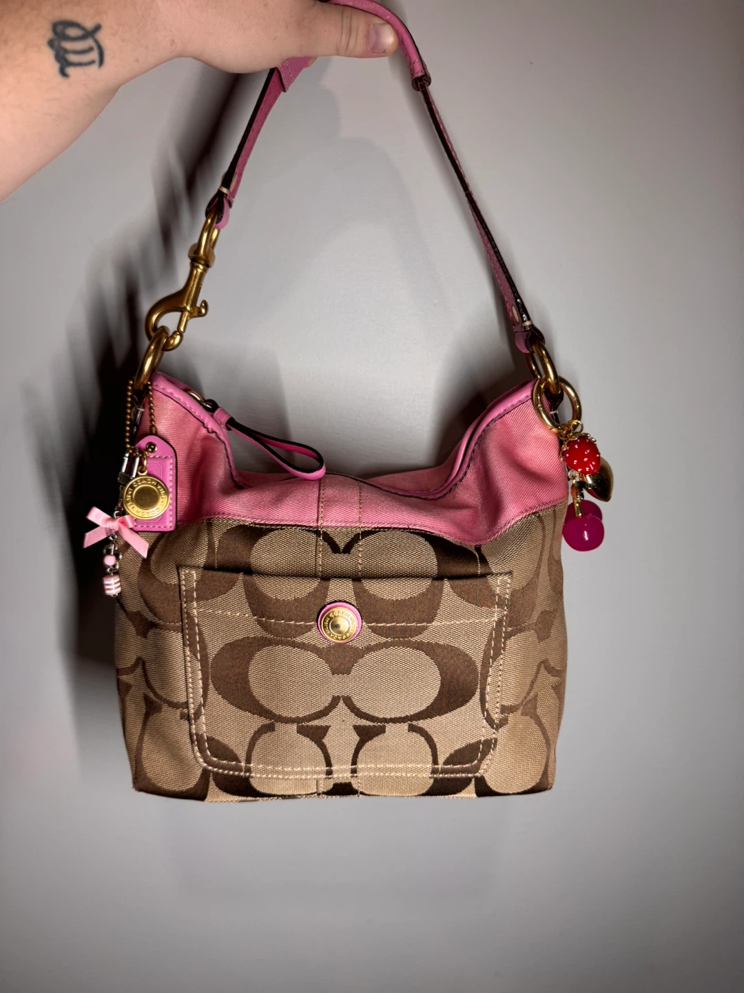 Vintage pink & brown coach