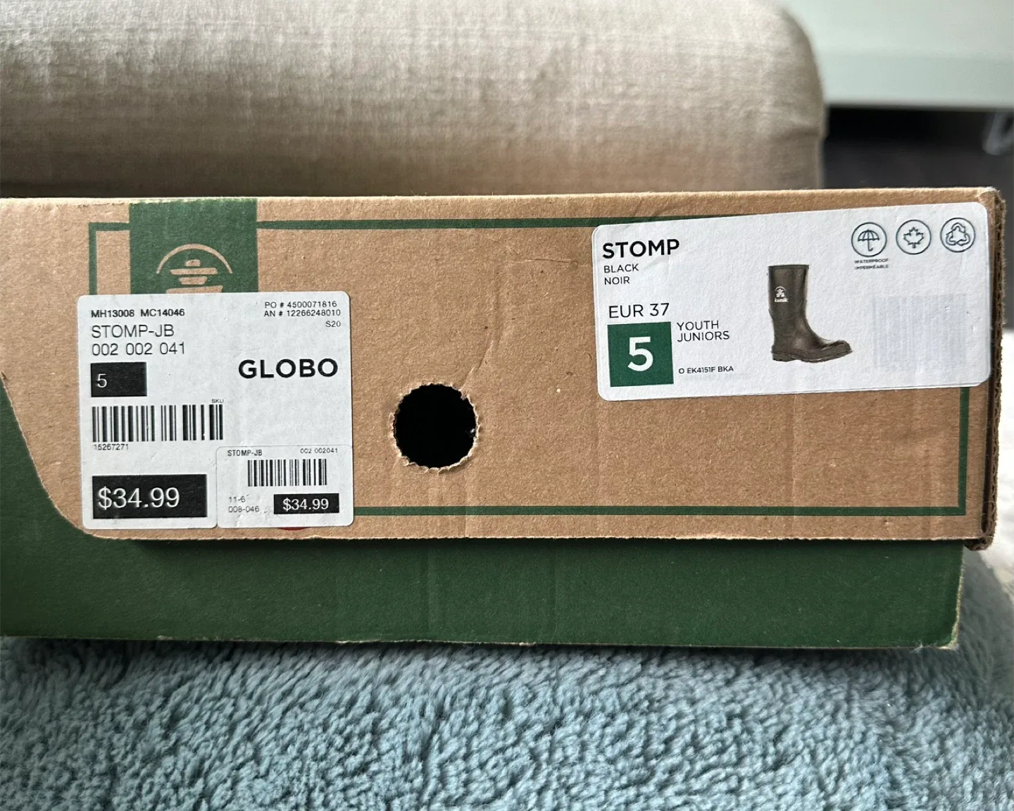 Kamik Stomp Black Rain Boots - Youth Size 5