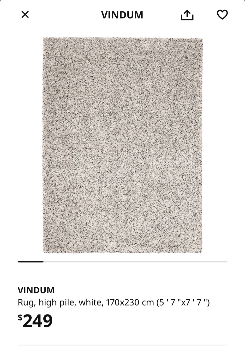 IKEA VINDUM High Pile Rug - 5'7