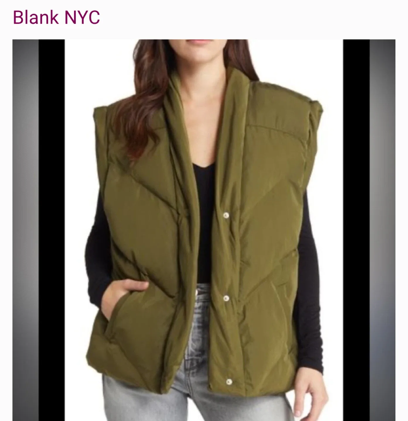 Blank NYC Olive Green Puffer Vest, Size L image indicator(5)