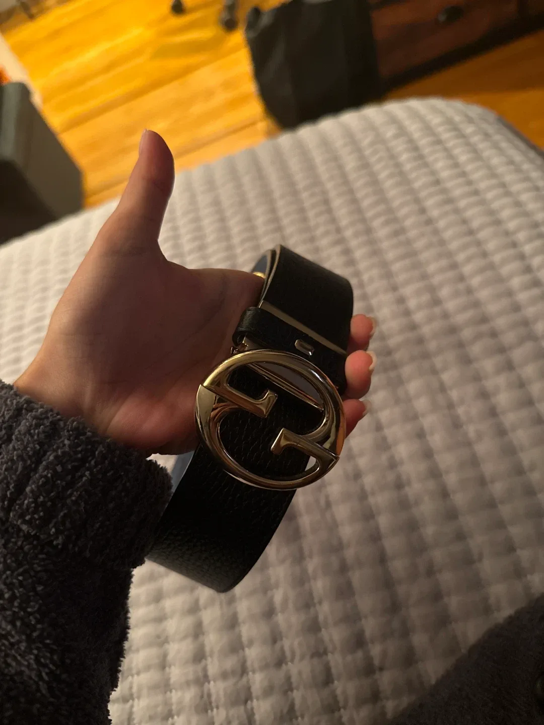 Gucci Reversible Leather Belt Black/Light Blue thumbnail