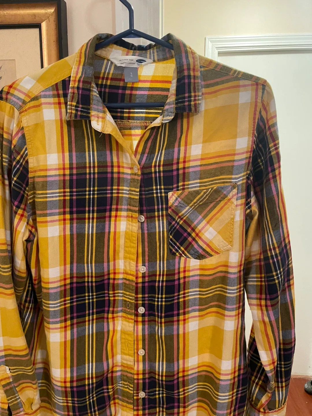 Old Navy Yellow Plaid Flannel - Size L image indicator(2)