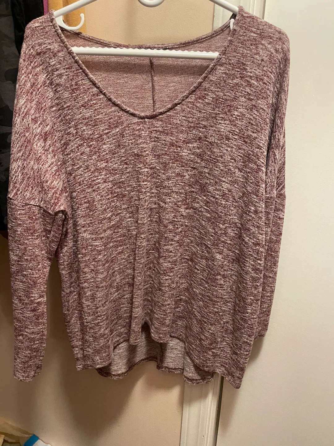 Burgundy V-Neck Long Sleeve Top image indicator(2)