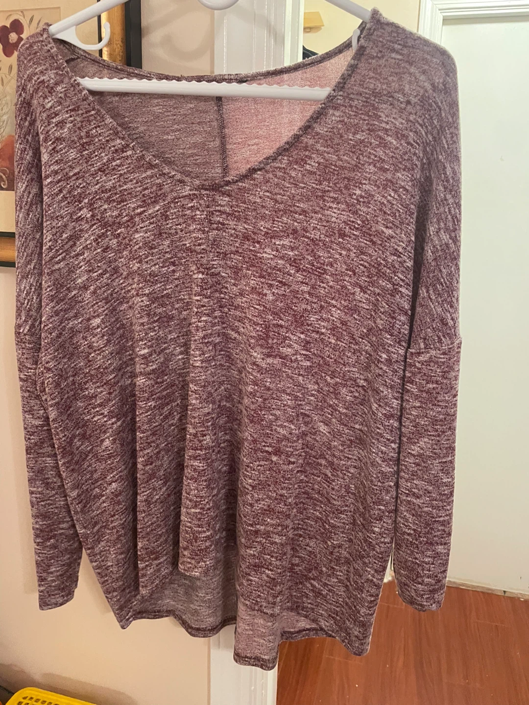 Burgundy V-Neck Long Sleeve Top