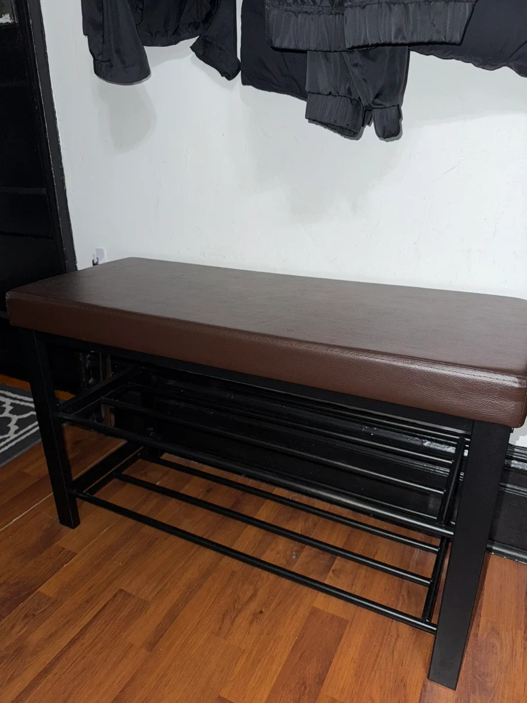Brown Faux Leather Shoe Rack Bench thumbnail
