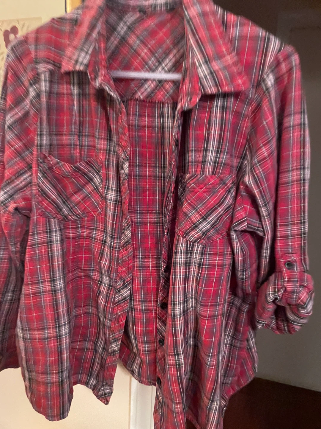 Red Plaid Flannel Shirt large - photo 3