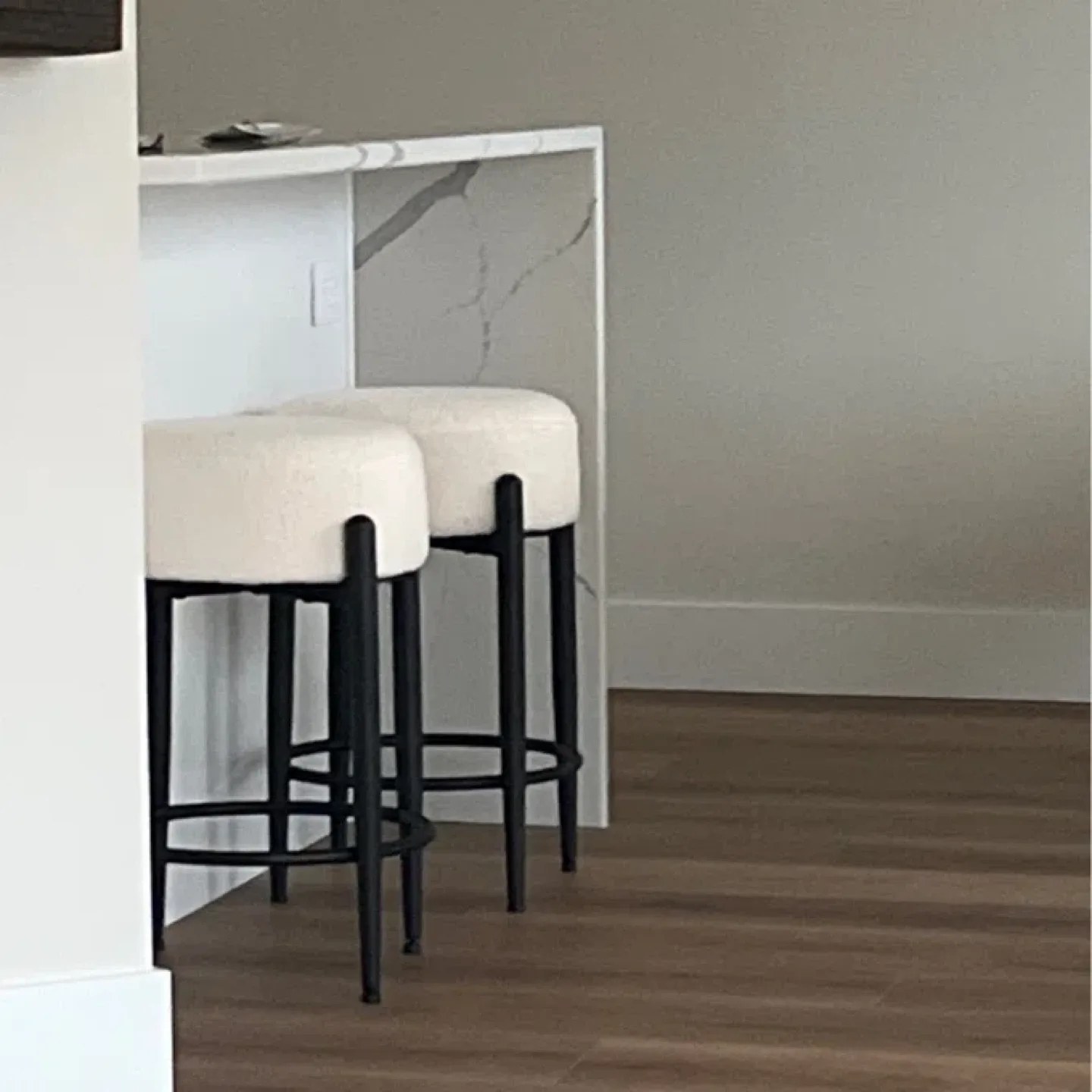 Brand New Set of 2 Bar Stools - White Boucle & Black thumbnail